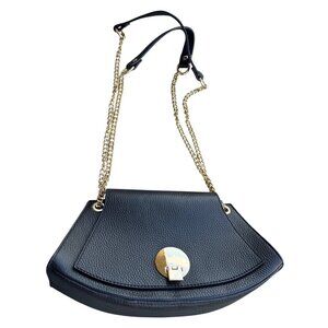 Borse In Pelle Black Pebbled Leather Crossbody Bag With Gold Chain Strap Italy